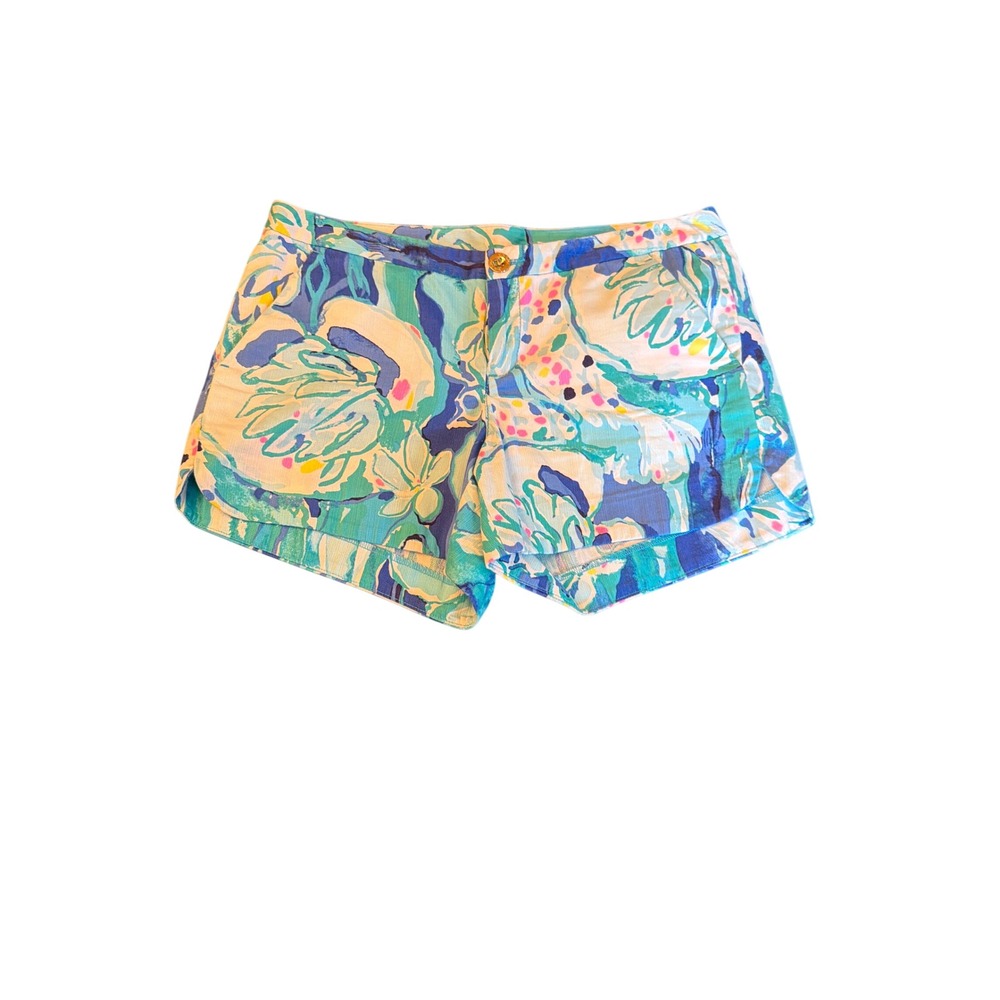 Lilly Pulitzer Shorts Blue Green Callahan Floral Pique Scallop Hem Cotton 0